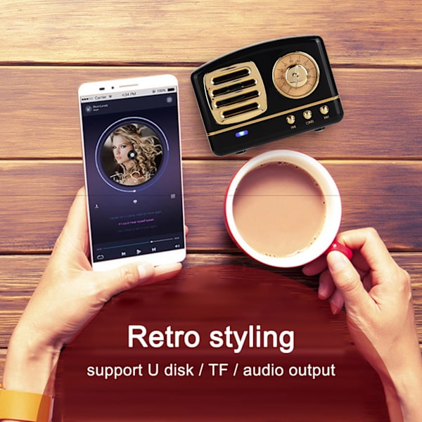 Mini Bluetooth Langaton Retro Kaiutin Kannettava Subwoofer Musiikkisoitin (musta)