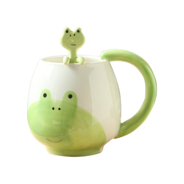Söt Kaffekopp Groda Djur Keramik Kaffekopp med Sked Rolig Mugg Nyhet Kopp, Keramik Mugg Present