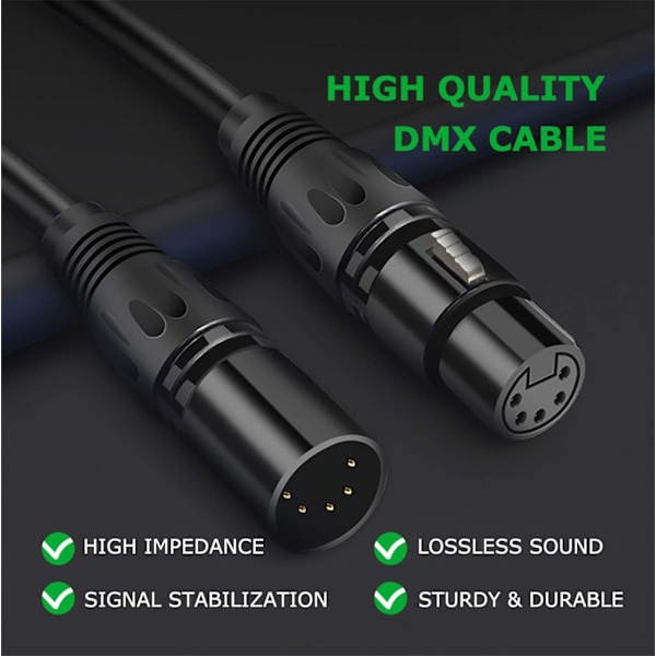 5 PIN XLR DMX-kabeladapter 10 fot, DMX512 5PIN XLR hann til hunn 5-PIN DMX-kabel