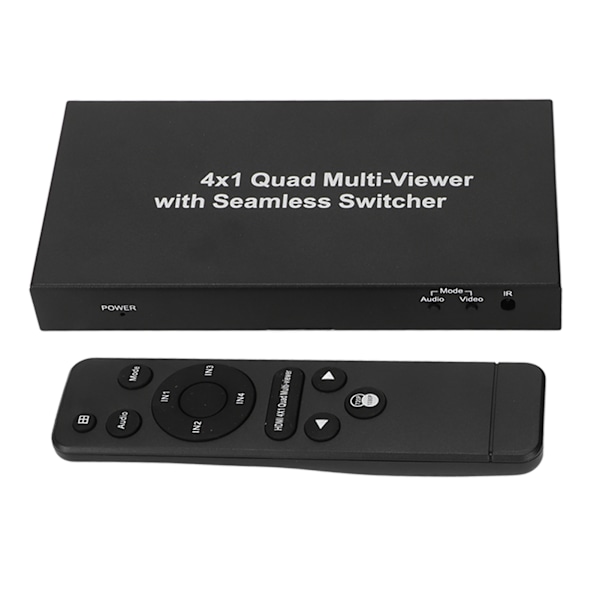 HD Multimedia Interface Splitter 4 i 1 ud 1080P HD Multimedia Interface Switcher med fjernbetjening 100‑240V 4 i 1 ud Splitter EU-stik