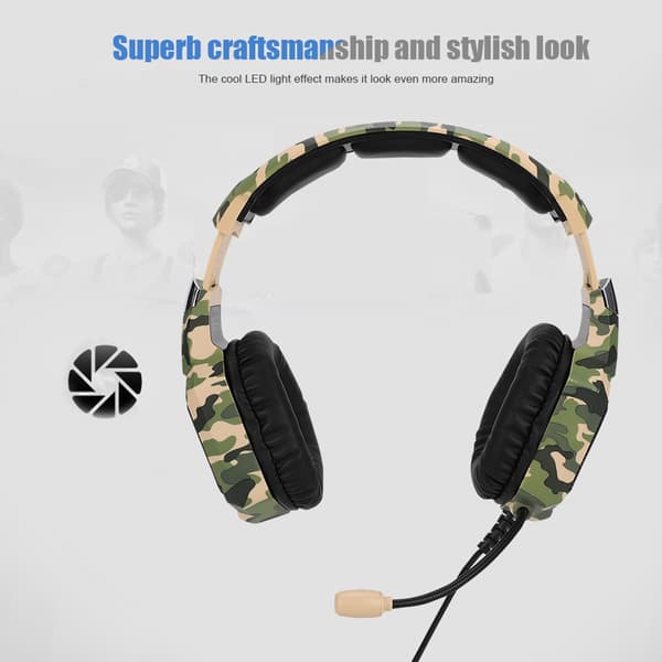 K8 Computer Gaming Headset med LED-lys og støjreducerende mikrofon til bærbar computer