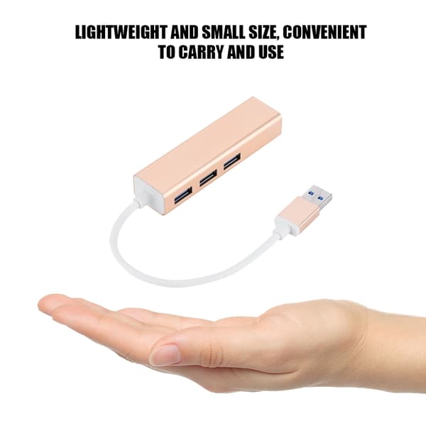3 porter USB 3.0 HUB USB til RJ45 Ethernet Lan-adapter for PC Laptop Gull