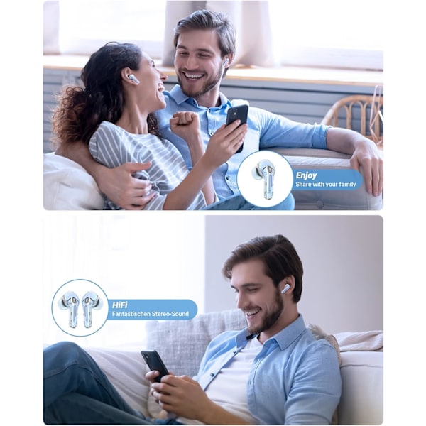 Trådlösa Hörlurar, 30 Timmars Uppspelning Stereo Hörlurar med LED-Display Laddningsfodral, Bluetooth 5.3 In-Ear Hörlurar med Mikrofon för Telefon Surfplatta Laptop Blue