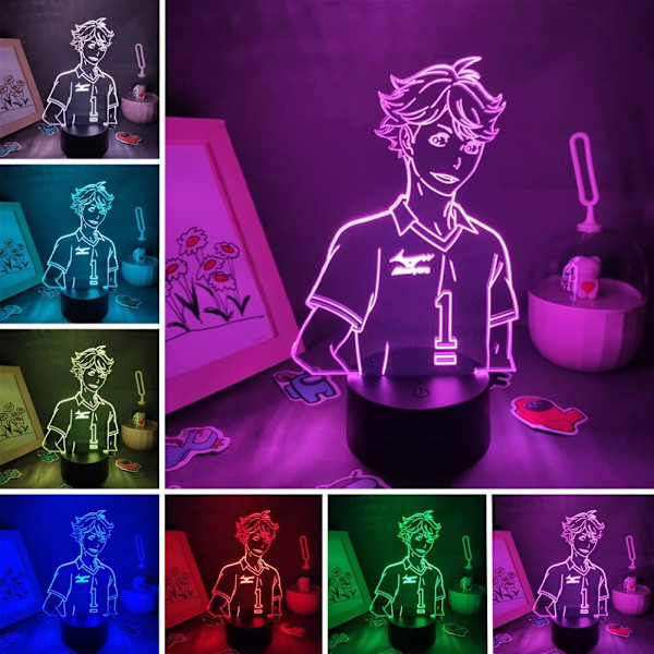 Anime Oikawa Tooru Lampe 3D LED Illusion Akryl Natlampe USB 7 Farve Touch/Fjernbetjening 16 Farveændringer Børn Baby Soveværelse Dekoration Belysning