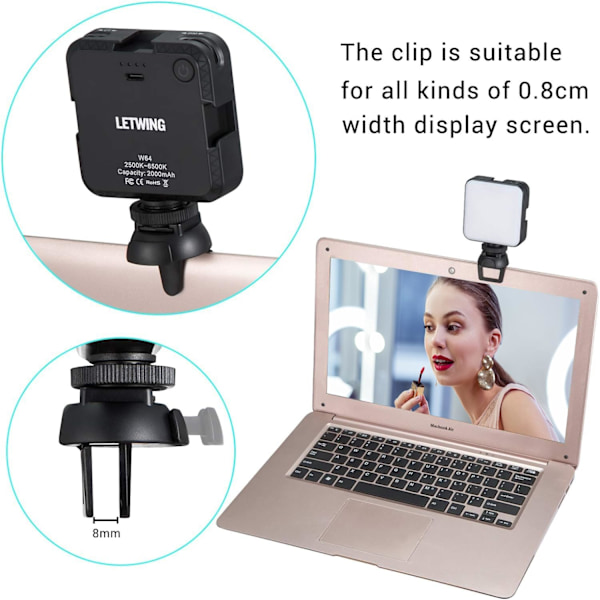 Videokonferanse Lyssett, Zoom Lys, Fjernarbeid, Lystilbehør for Laptop, Dimbar & Oppladbar LED Video Fylllys