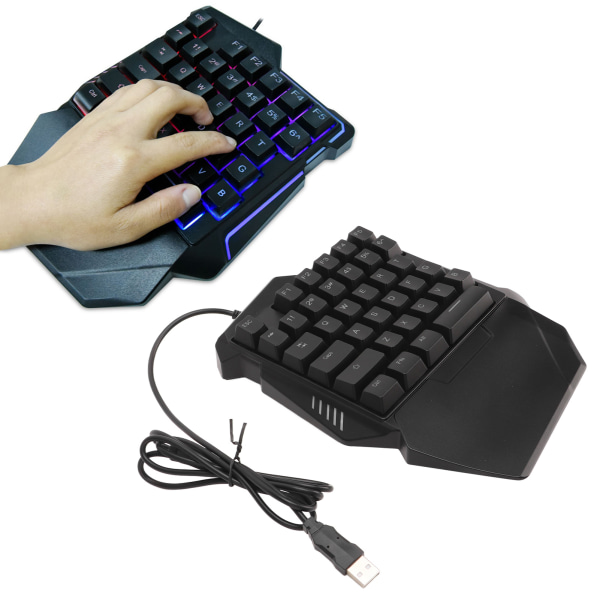 Enhånds gaming-tastatur 35 taster RGB-baggrundsbelysning Ergonomisk bærbart mini-gaming-tastatur til hjemmekontor på rejse