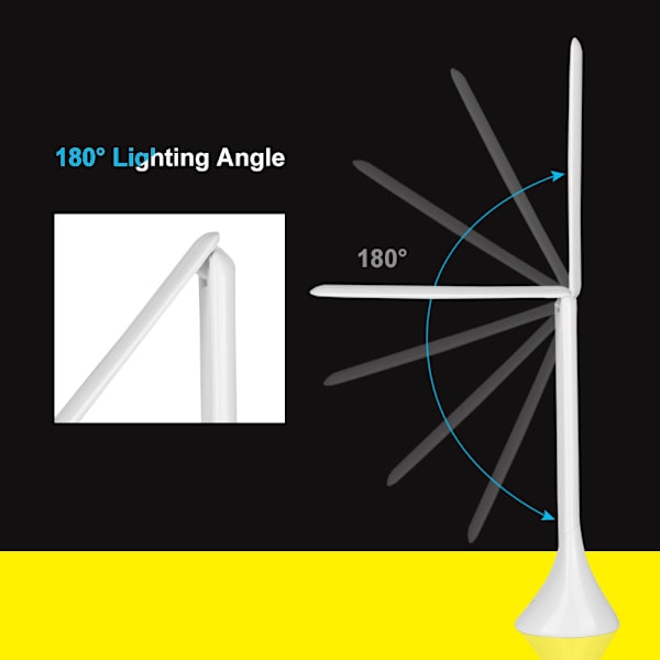 180° Foldbar LED-lampe 33% energibesparelse 3-trins lysstyrke LED-bordlampe til arbejde/studie - Hvid