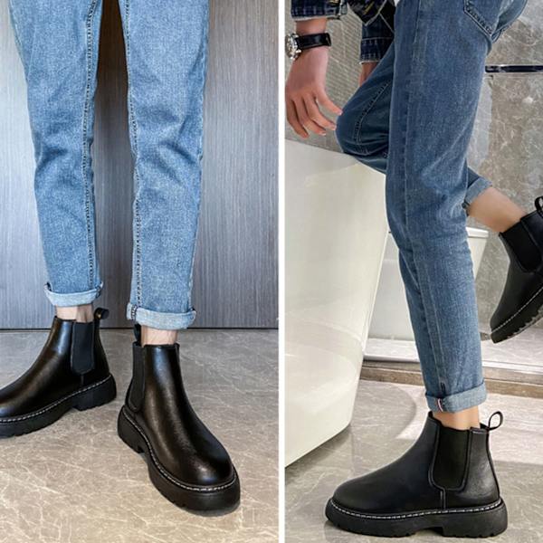 Herr PU Läder Stövlar Casual Mjuk Gummi Sula Andas Anti Halk Business Ankel Stövlar Black 41