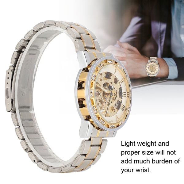 Mode vattentät män rund urtavla ihålig automatisk armbandsur Mekanisk watch(vit yta guld)