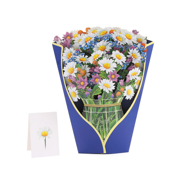 Freshcut Paper Pop Up Cards, Field of Daisies, 12 tommer Life Sized Forever Flower Buket 3D Popup Lykønskningskort med notekort og konvolut