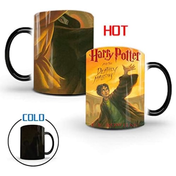 Värmefärgskiftande mugg, WmanCok 11 oz magisk keramikmugg för kaffe te mjölk, Harry Potter bok 7 bild avslöjas när varm vätska tillsätts