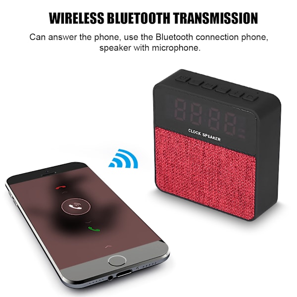 Tyg Högtalare Väckarklocka Samtalsfunktion Bluetooth Högtalare TF-kort FM Röd