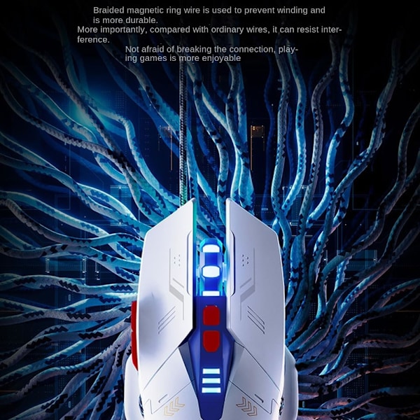 Ledningsforbundet Gaming Mus Computermus Mekanisk Åndedrætsfarvet Lys med Lyd 7 Taster USB Flettet Reb 4 Hastighed DPI Ergonomi PC Laptop Mecha Hvid