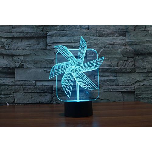 3D Vindmølle Fjernkontroll 16 Farger Nattelysbilder Illusions Akryl LED Bord Nattbord Lampe Skrivebord Dekor Bursdagsgaver