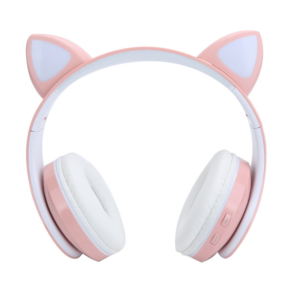 Bluetooth 5.0 Stereo Musik Hörlurar Katt Öra Belysning Söta Headset för Unga MänniskorRosa Cirkel Mönster