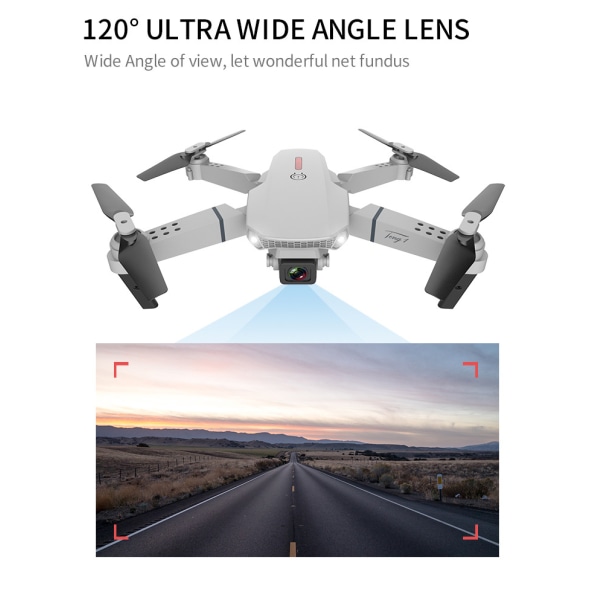 E88 mini-foldbar drone med 4K-kamera, dobbelt linse, GPS-positionering og stabil flyvning til højkvalitets luftfotografering og videooptagelse med taske
