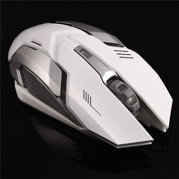 2.4G Optisk Trådløs Gaming Mus Genopladelig Lydløs Mus Justerbar DPI LED Lys Hvid