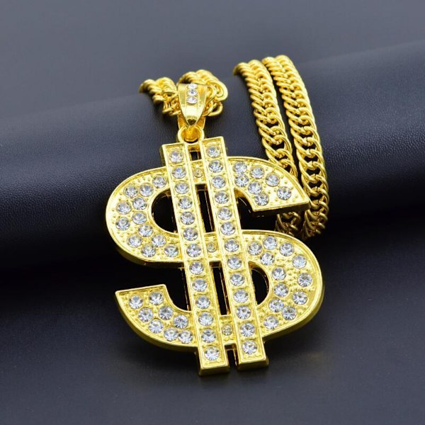 Ketju miehille, jossa dollarin merkki riipus kaulakoru, Hip Hop Dollar -kaulakoru
