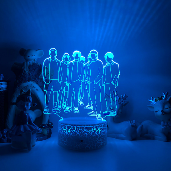 Qinwei 3D LED-nattelys BTS Sanger Youth League 3D Illusion-lampe Fjernbetjening til fans Soveværelse  Décor --- Style B1（Crack Seat）