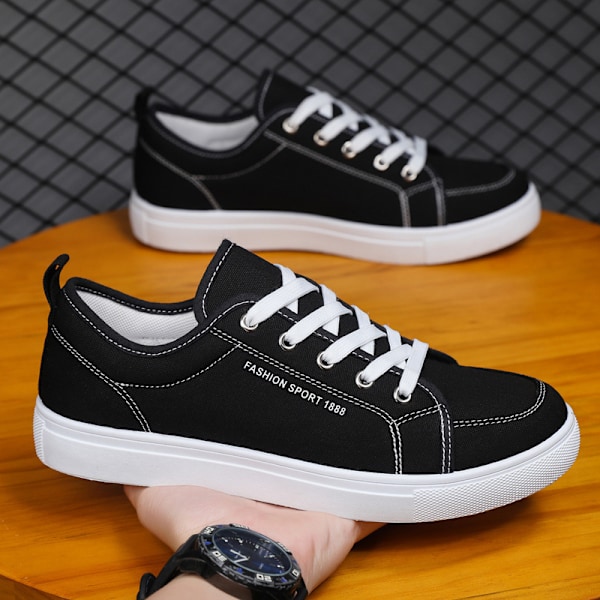 Students Fashion Canvas Shoes Personlige Flat Shoes Running Low Top Shoes Store Størrelse Shoes Casual Shoes Black 46