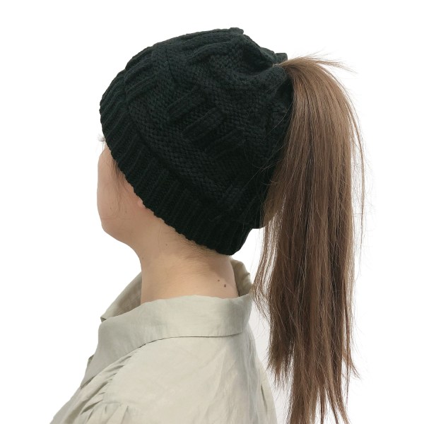 Ponytail Messy Bun BeanieTail Dame Beanie Solid Ribbet Hat Cap