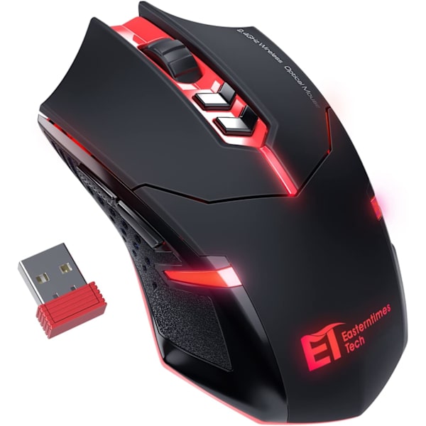 Trådlös Spelmus - USB Sladdlös PC-Tillbehör Datormöss med LED-Bakgrundsbelysning, Mus med 7 Tysta Knappar, 5 Justerbara DPI Plug&Play Red