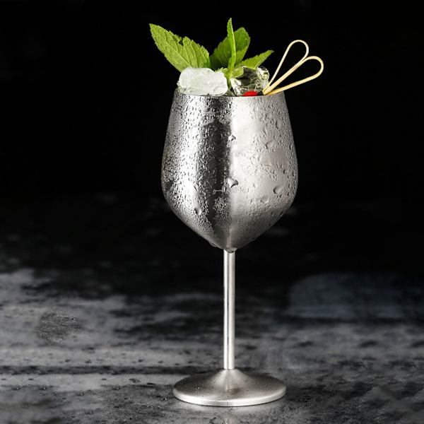 Metallvinsglas i rostfritt stål, elegant, hög hårdhet, brett användningsområde, metallvinsglas för fest, bröllop, bankett, färg Silver 500ml