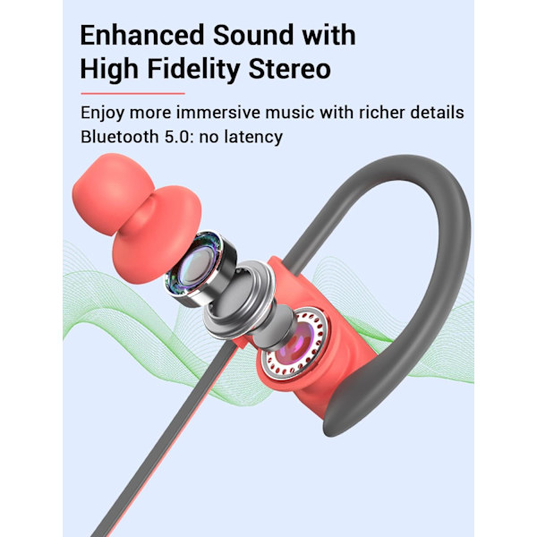 Bluetooth-hovedtelefoner, trådløse sports-øretelefoner IPX7 vandtætte med mikrofon, stereo-svedsikre in-ear-hovedtelefoner, støjreducerende headset til fitnessløb PinkGrey