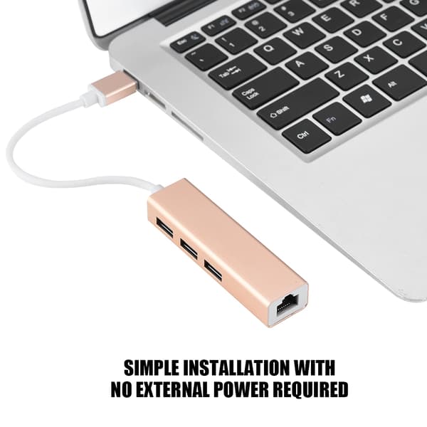 3 porter USB 3.0 HUB USB til RJ45 Ethernet Lan-adapter for PC Laptop Gull