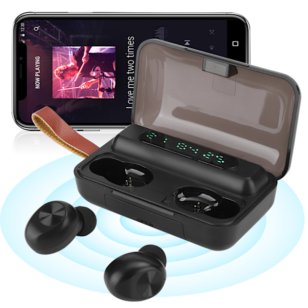 F9-12 ABS Dobbel Ører Elektrisk Mengde Display Trådløs Bluetooth Øretelefon Berøring In-Ear Hodetelefon