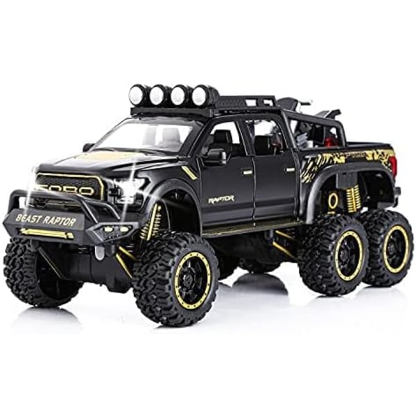 SASBSC Legetøjs Pickup Trucks til drenge F150 Raptor DieCast Metal Model Bil med lyd og lys til børn i alderen 3 år og opefter SORT