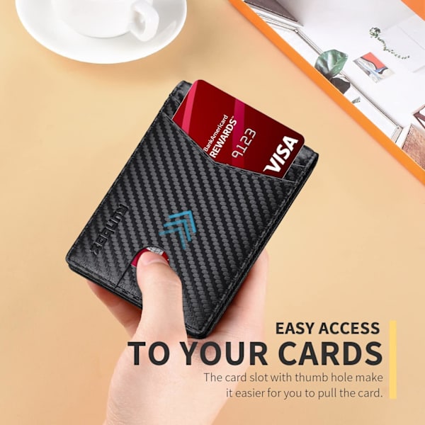 Plånböcker för män 15 kortfodral Slim Rfid Läder 2 ID-fönster med presentförpackning Herrtillbehör Carbon Black-15 slots