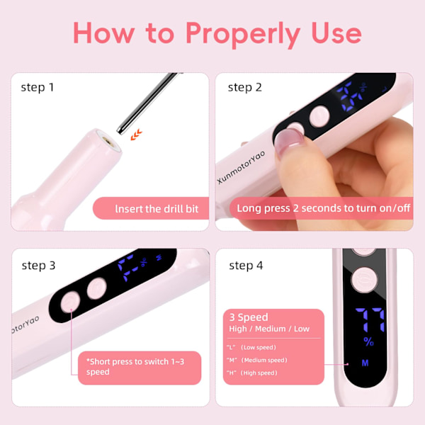 Uppladdningsbar Elektrisk Nagelborrmaskin, Sladdlös Professionell Nagelfil med LED-Display för Akryl Gel Dipp Pulver Naglar, Efile P
