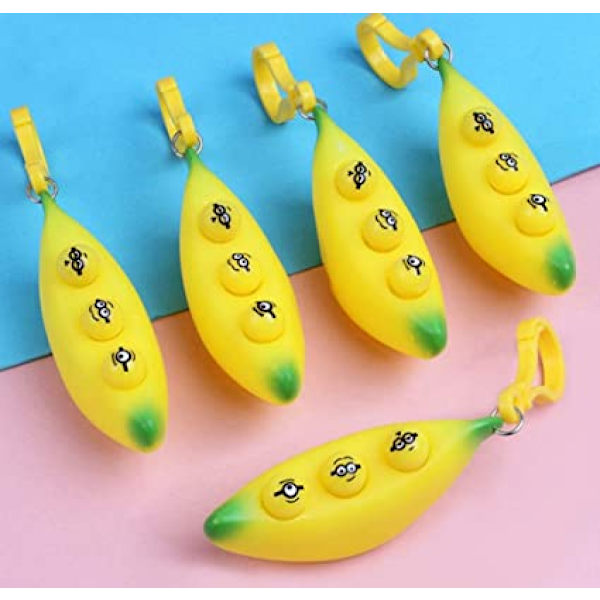 Klemme-en-banan squishy banan vedhæng legetøj med reduceret angst og stress, Fidget legetøj Klemme-en-bønne nøglering vedhæng mobilkæde ærter