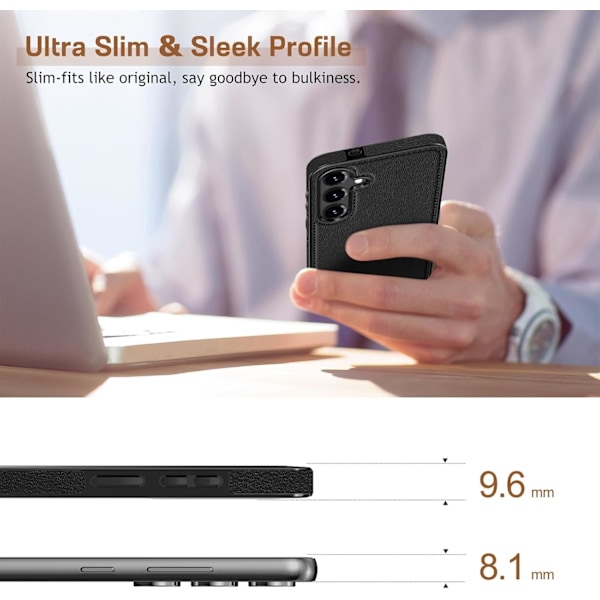 Samsung Galaxy S25 6.2 tum Skal, Premium Läder Klassisk Lyx PU Halkfritt Grepp Robust Stötfångare Stöttåligt Fullständigt Kroppsskydd Black