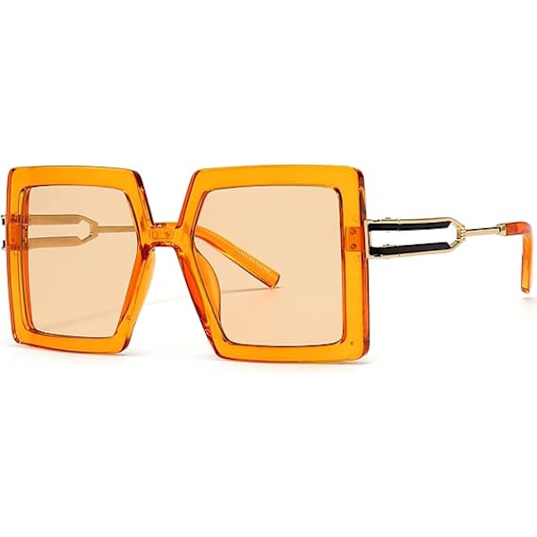 Oversized solbriller for kvinner, firkantet mote, store rammer, solbriller med UV400-beskyttelse Orange/Champagne
