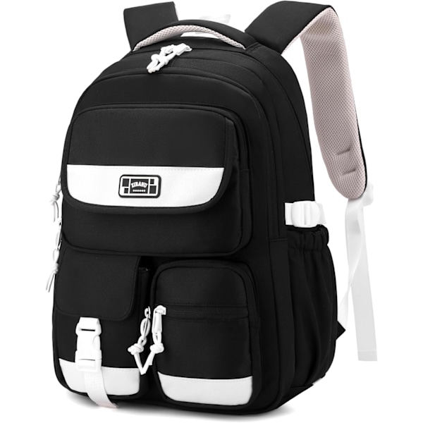Jente Ryggsekk Barn Ryggsekk for Gutter Multi-lomme Barneskole Ungdomsskole Studenter Bokvesker for Gutter Tenåringer Casual Dagstursekk Black