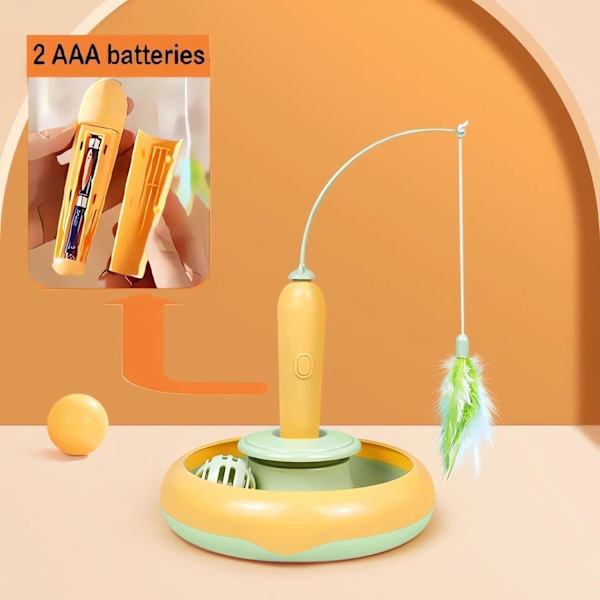 Automatisk kattleksak, Interaktiv kattleksak för innekatter, 3 i 1 Smart kattleksak, Roterande fjäder & Rullande boll Kattleksaksbana green yellow
