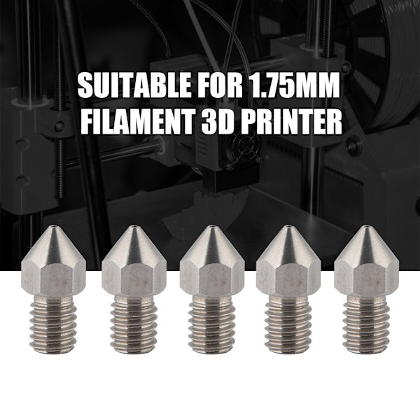 5 kpl 3D-tulostimen M6 ruostumattomasta teräksestä valmistettu suutin tulostuspää 1,75 mm filamentille (1,75/0,5 mm)