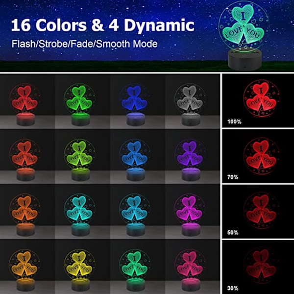 Qinwei 3D I Love You Illusion lampe Natlampe 16 farver skiftende Smart Touch fjernbetjening optisk illusion seng side lamper soveværelse hjem dekoration