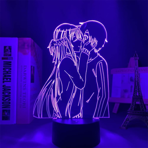 Anime Lampe Kirito og Asuna Figur 3D LED Natlampe USB/Batteridrevet 7 Farve Touch/Fjernbetjening 16 Farve Soveværelses Dekoration USB Skrivebordslampe