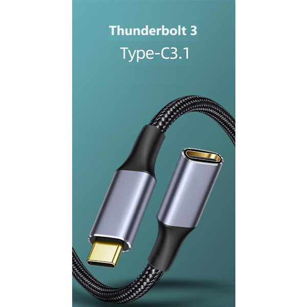 Thunderbolt 3 USB-C förlängningskabel, 6 fot, USB-C hane till hona All Purpose USE 10 Gbps PD 100W 4K (kompatibel med Thunderbolt 4-enhet)