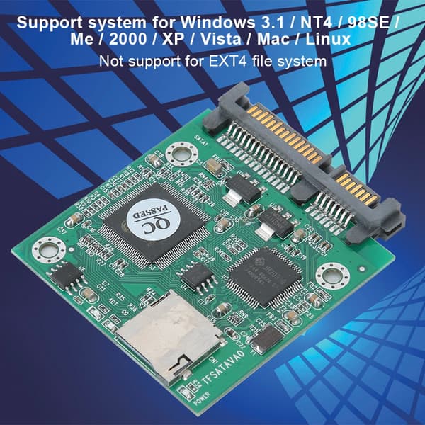 TF til SATA-adapterkort for Windows 3.1/ NT4 / 98SE / Me / 2000 / XP / Vista / Mac / Linux