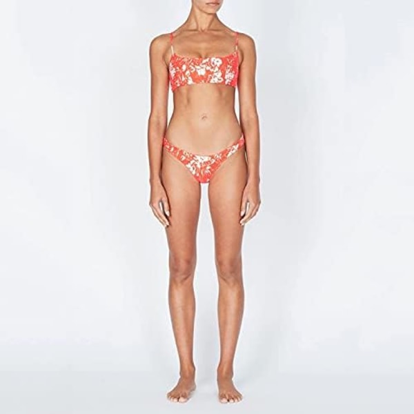 WJSM Dame Trekant Bikini Rynket Teksturert Scoop Frynser Print Ruched Elastisk Badedrakt Todelt Badedrakt Red S