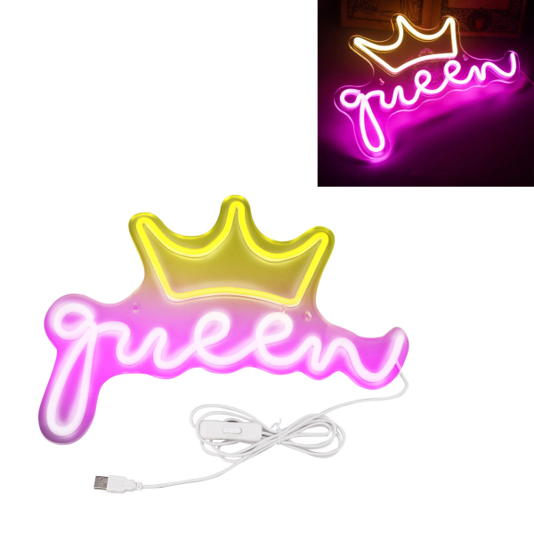 LED Neon Sign Bright USB Powered Decorative Crown Queen Wall Neon Light for Kids Room Bedroom Party