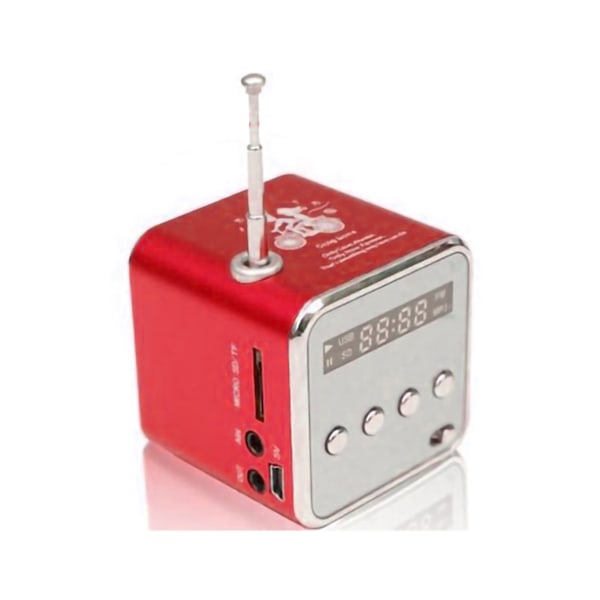 Mini Bluetooth-højttaler med klar lyd, 4 knapper, skærmdisplay, FM-radio, trådløs, bærbar Bluetooth-højttaler, rød Bluetooth-version