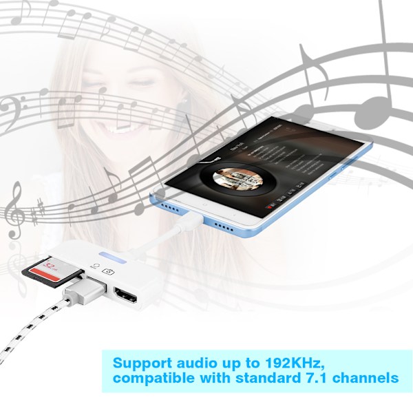 5-i-1 Micro USB til HDMI HDTV-adapter OTG-kortleser for Android