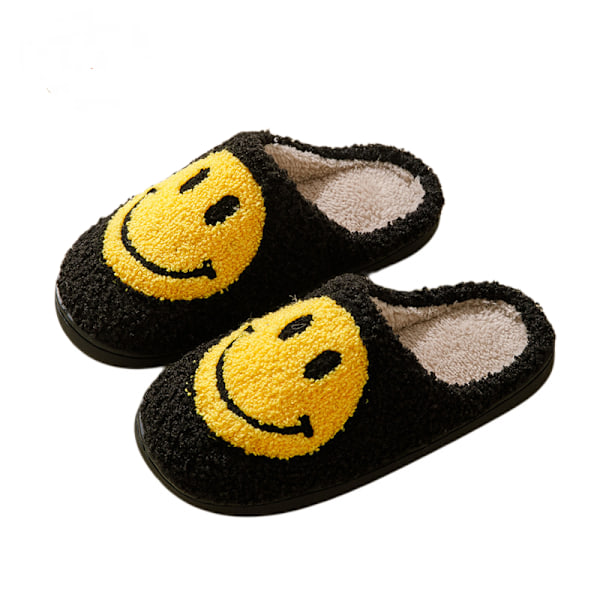 Bekväma Smiley Face Plyschtofflor Mysiga Plysch Varma Slide on Hustomtofflor med Minnesskum Hem Slip-on Pälstofflor Dämpade Tofflor