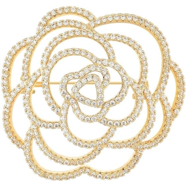Blomsterspänne för kvinnor Rhinestone Blomsterspänne Pins Blomsterspännen Smycken Present till mamma fru Gold