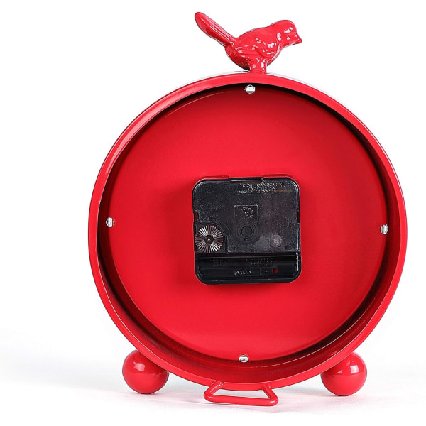 Pöytäpöytäkellot, Retro pöytälevy 8 tuumaa metallista vintage kellon paristolla toimiva lintu (punainen)